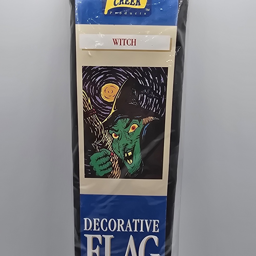 Vintage 1999 Halloween Witch Decorative House Flag 28x40 Meadow Creek NOS Sealed